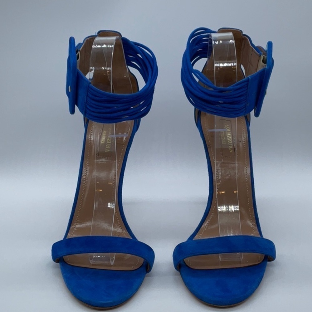 EUC - Aquazzura Blue Casablanca 110 Suede Sandals - Picture 2 of 13